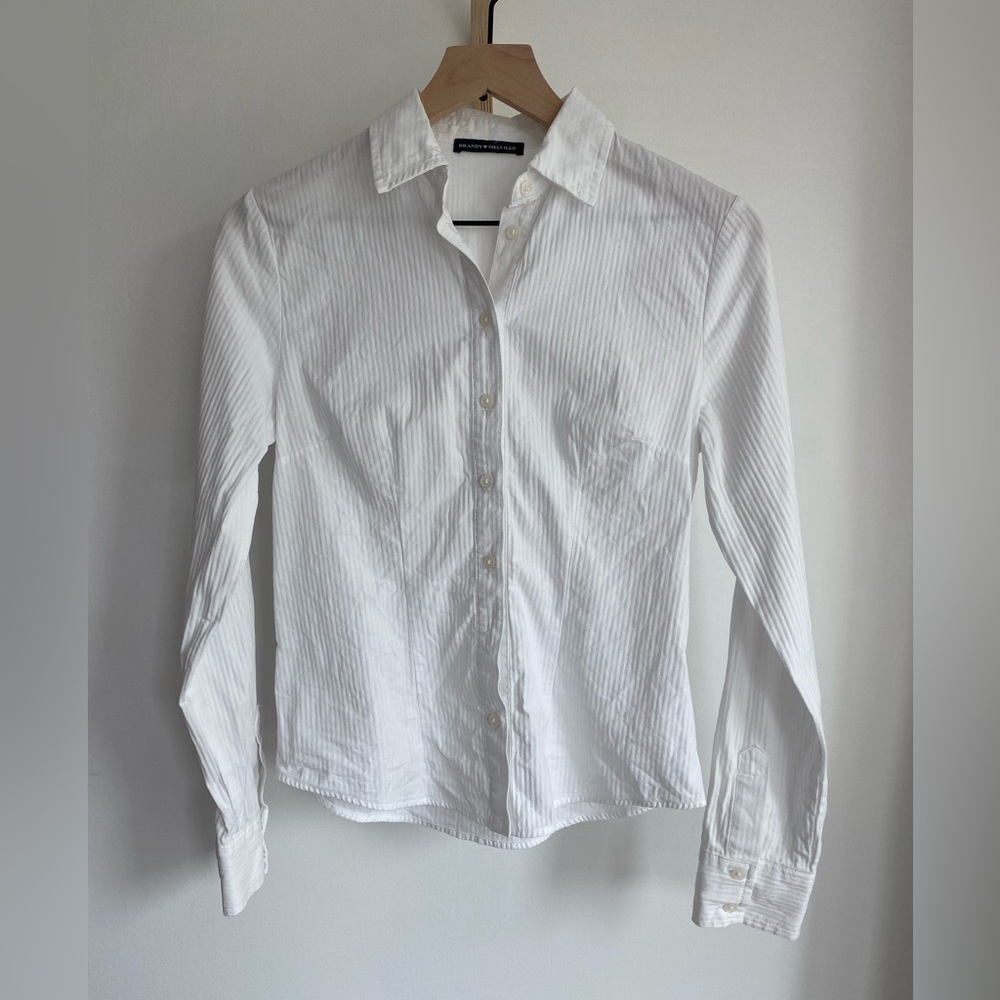 BRANDY MELVILLE • Collared Ribbed Button Down Shirt • White